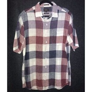 Rodd‎ & Gunn Short Sleeve Button Up Shirt Men's Medium 100% Linen Red White Blue